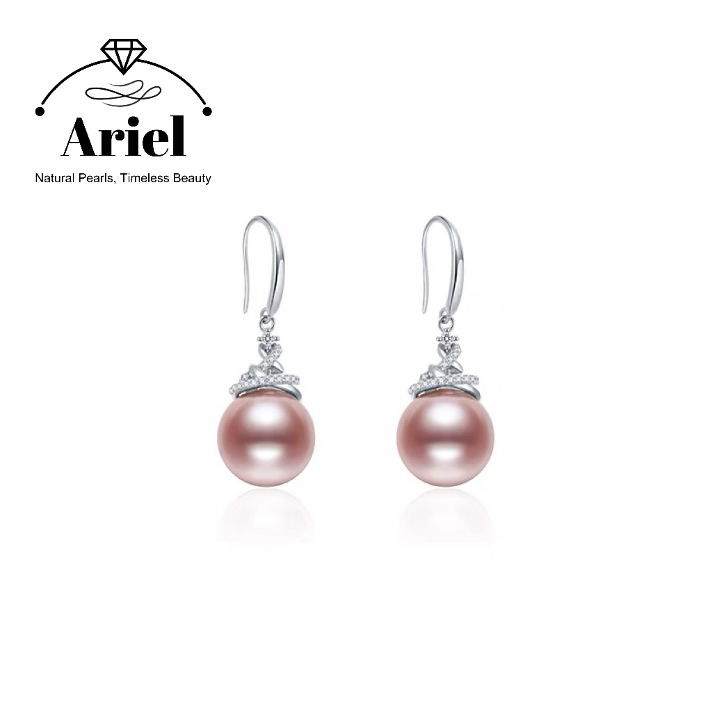 Ariel S925 Freshwater Nucleated Pearl 12-13mm Purple Pink Circular Ear Hook