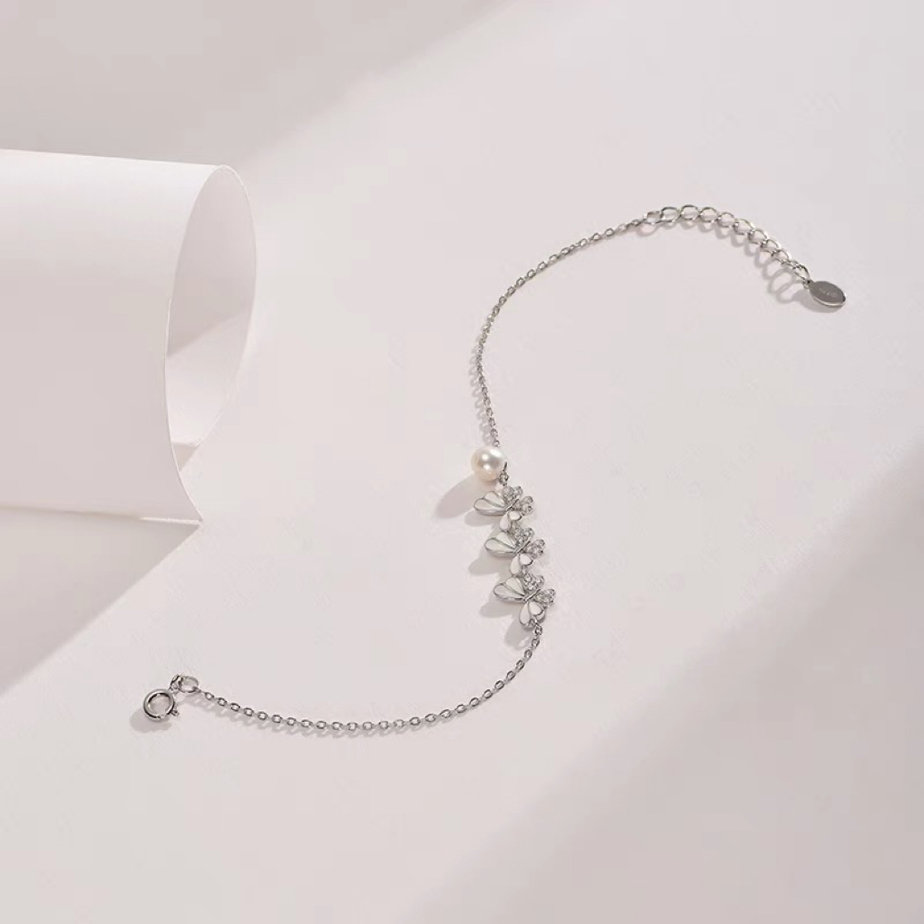 Ariel Pearl shallow butterfly S925 silver freshwater pearl bracelet 5-6mm Mantou shaped white butterfly jewelry D