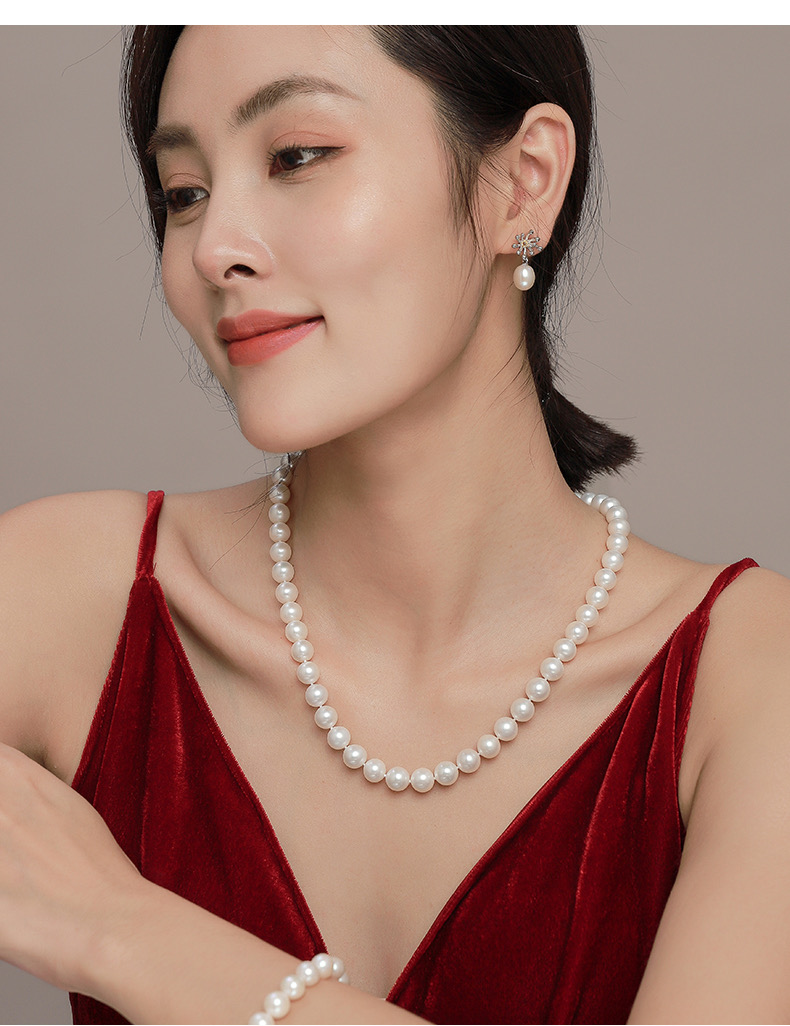 Round high light freshwater pearl necklace, white high-end jewelry gift