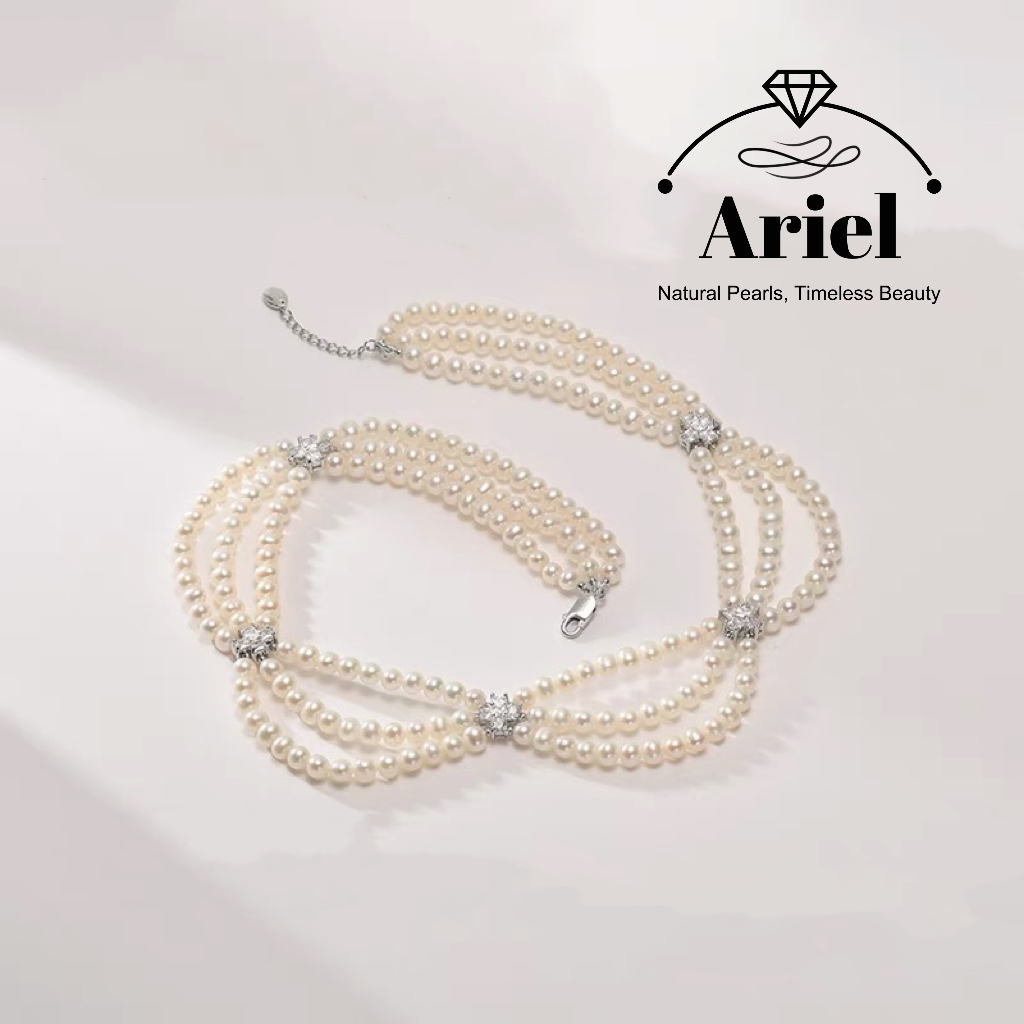 Ariel Star Frost Freshwater Pearl Necklace Women's Pattern Chain 4-5mm White Near Round Bead Necklace