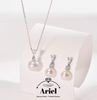Ariel Freshwater Nucleated Pearl Set 8-10mm Round White Hanging Chain Earrings