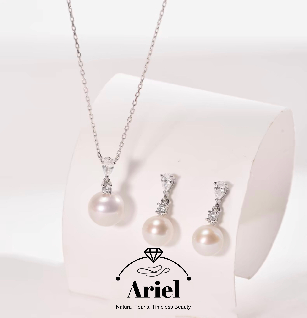 Ariel Freshwater Nucleated Pearl Set 8-10mm Round White Hanging Chain Earrings