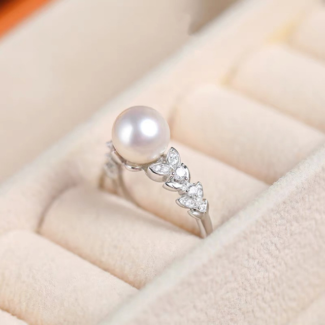 Ariel Flower Stance 8-9mm Round Pearl Seedless Freshwater Pearl Ring S925 Silver Ring Single Pearl Female