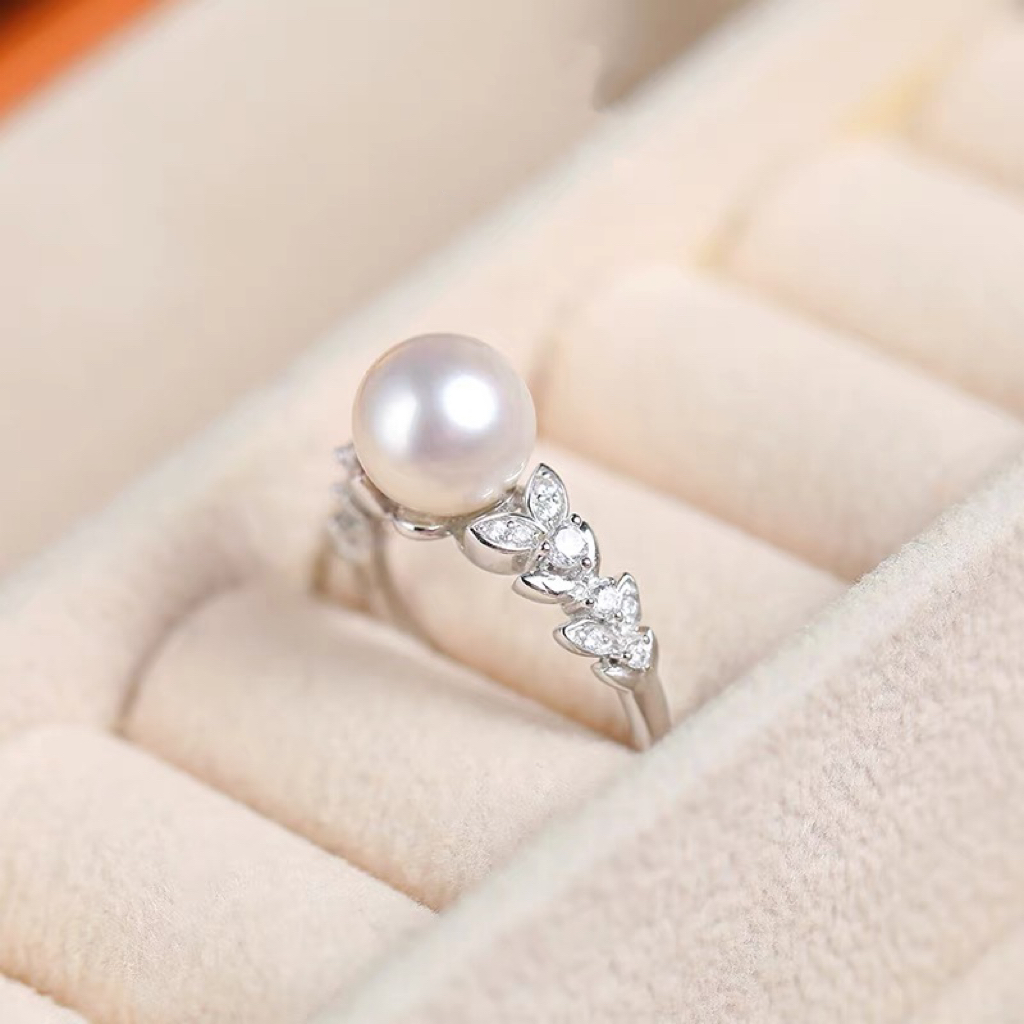 Ariel Flower Stance 8-9mm Round Pearl Seedless Freshwater Pearl Ring S925 Silver Ring Single Pearl Female