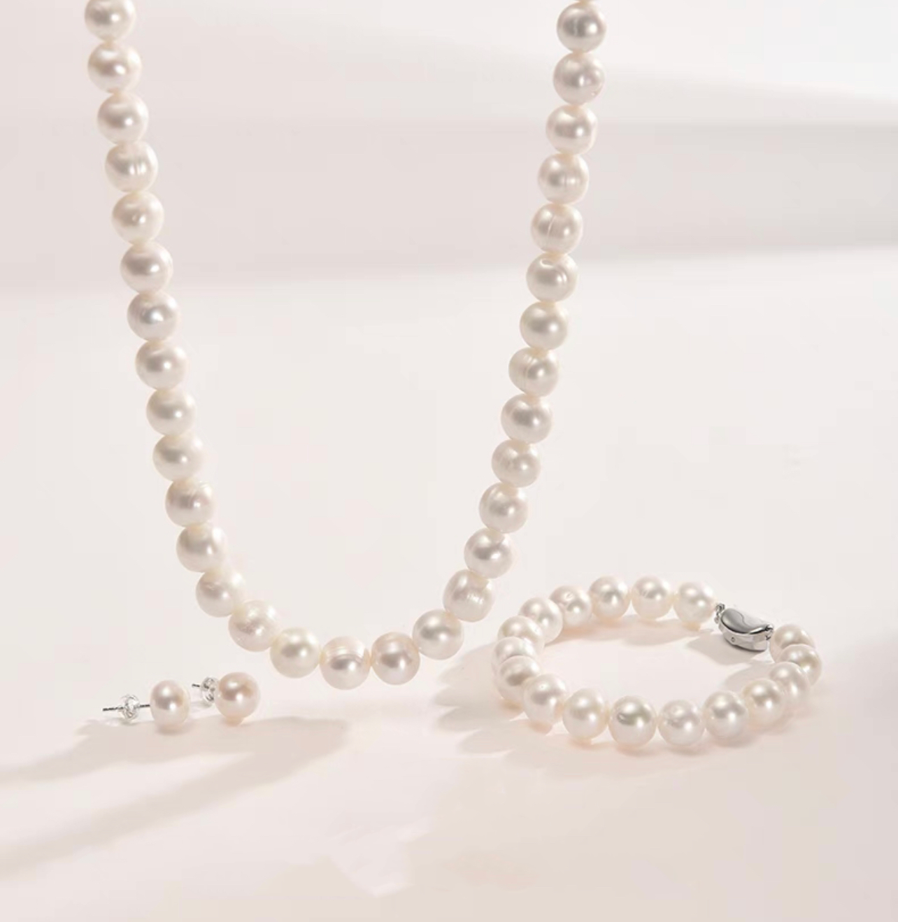 Ariel Freshwater Pearl Three Piece Set Round White Simple Jewelry