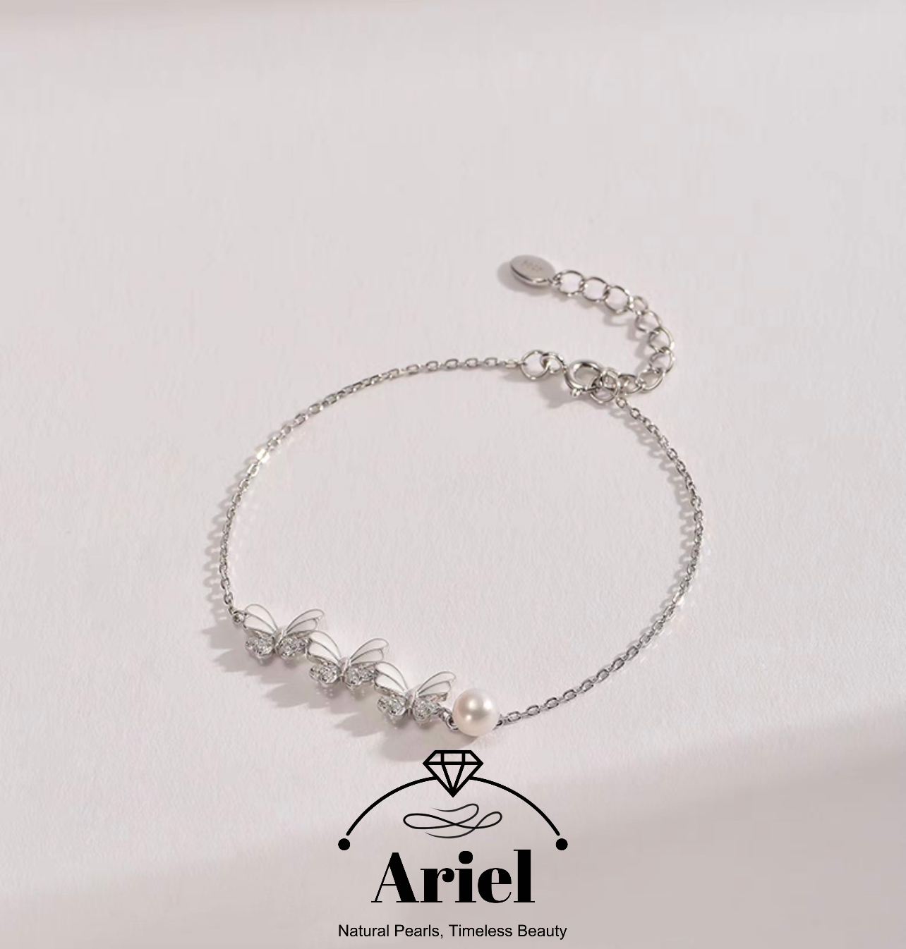 Ariel Pearl shallow butterfly S925 silver freshwater pearl bracelet 5-6mm Mantou shaped white butterfly jewelry D