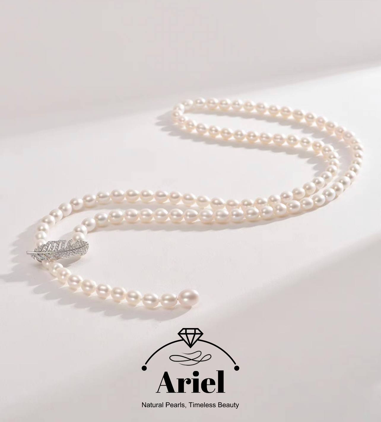 Ariel S925 Silver Freshwater Pearl Necklace 7-9mm White Water Drop/Meter shaped Gift