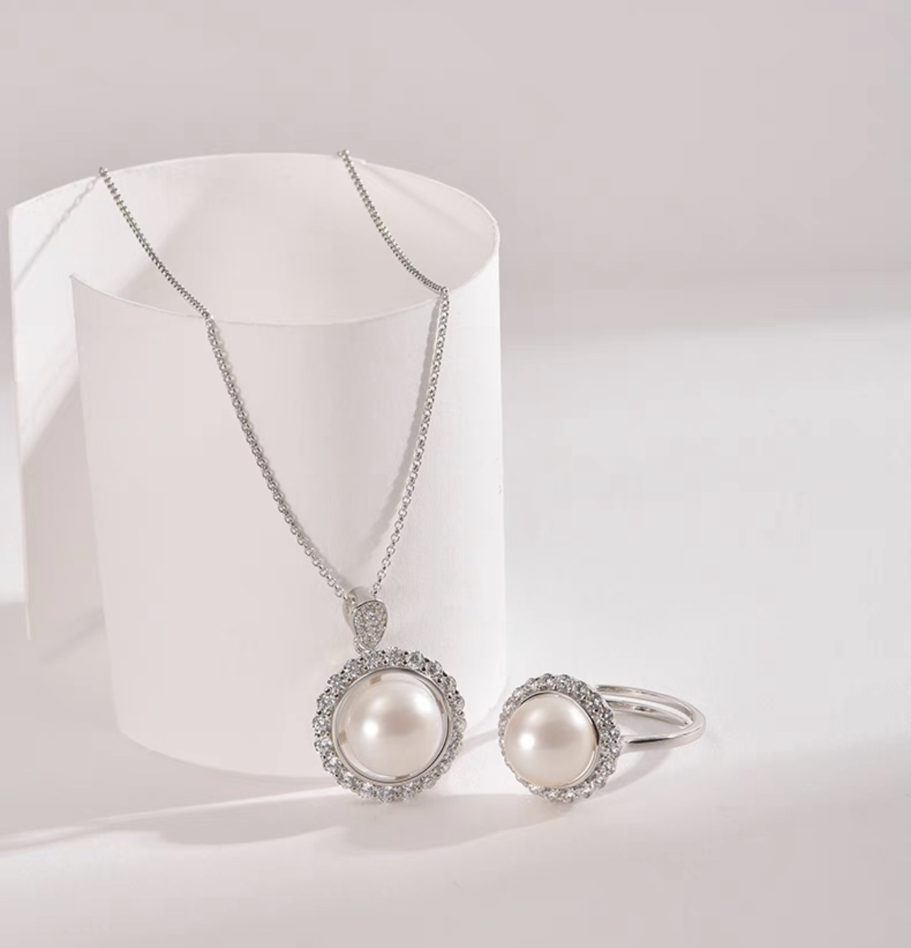 Ariel Far Love Set 925 Silver Freshwater Pearl Pendant Ring Two Piece Set Birthday Gift for Girlfriend
