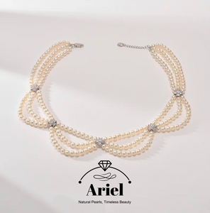 Ariel Star Frost Freshwater Pearl Necklace Women's Pattern Chain 4-5mm White Near Round Bead Necklace