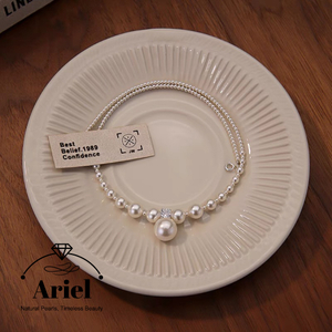 Ariel Size bead gradient pearl necklace necklace, light luxury niche collarbone chain, sweater chain accessories, fine silver necklace 