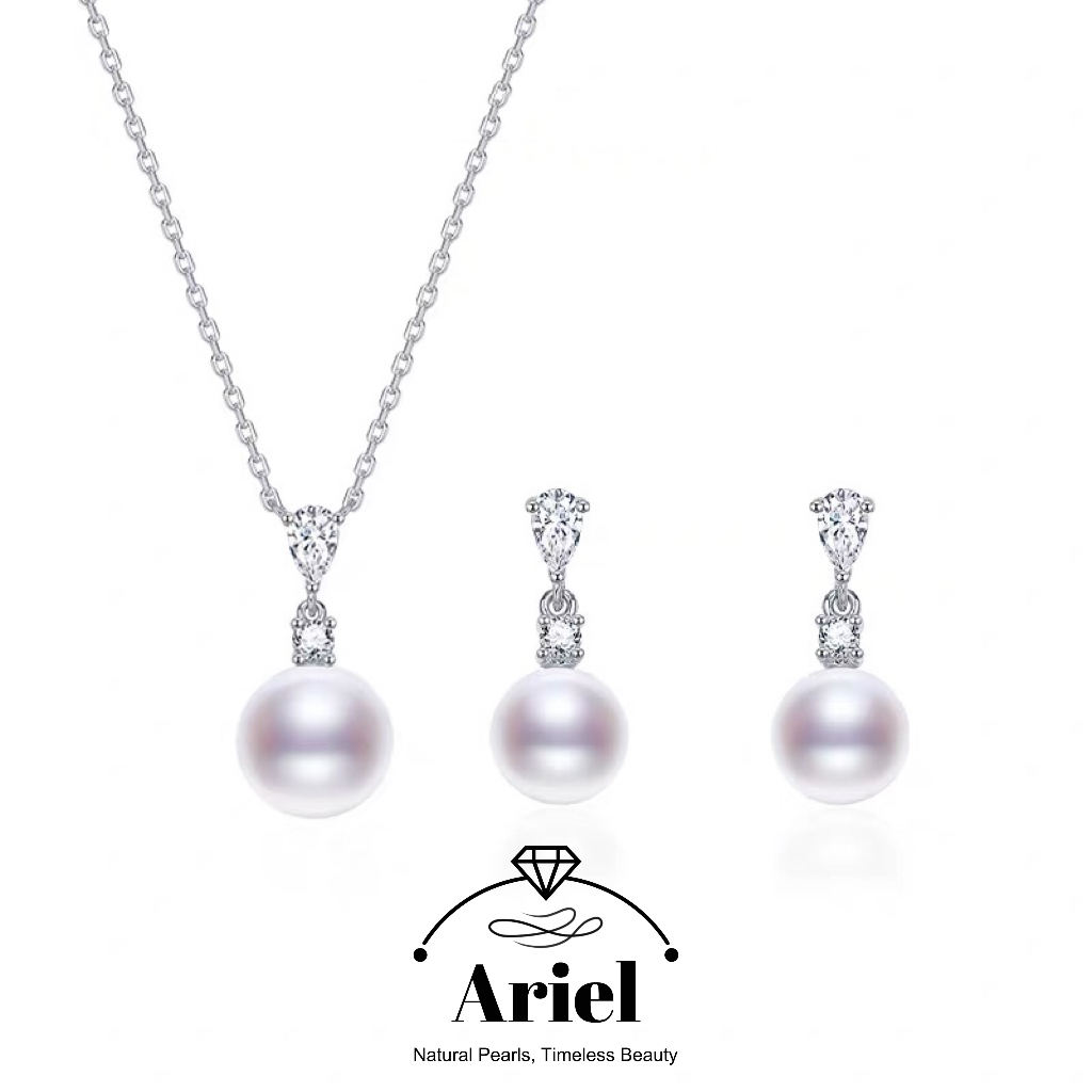 Ariel 925 Silver Freshwater Pearl Set 9-11mm White Hanging Chain Earrings