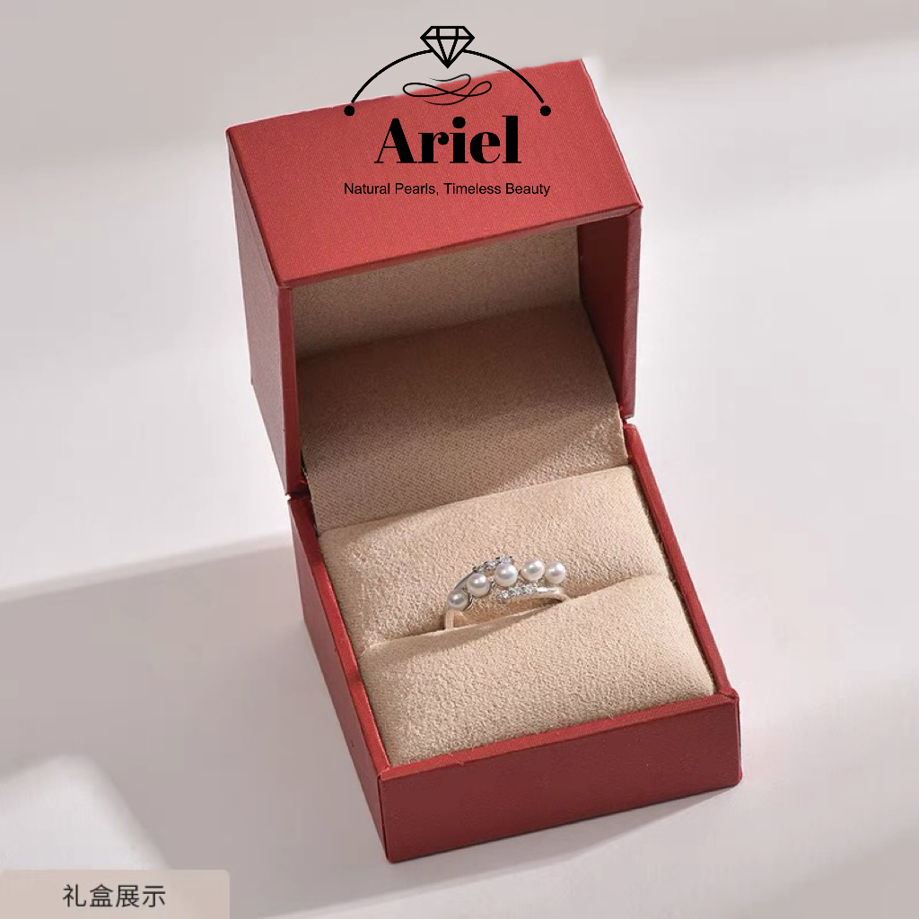 Ariel Silver Freshwater Pearl Ring 3-4mm Round Xiaomi Pearl Design Pearl Ring Women's New Style