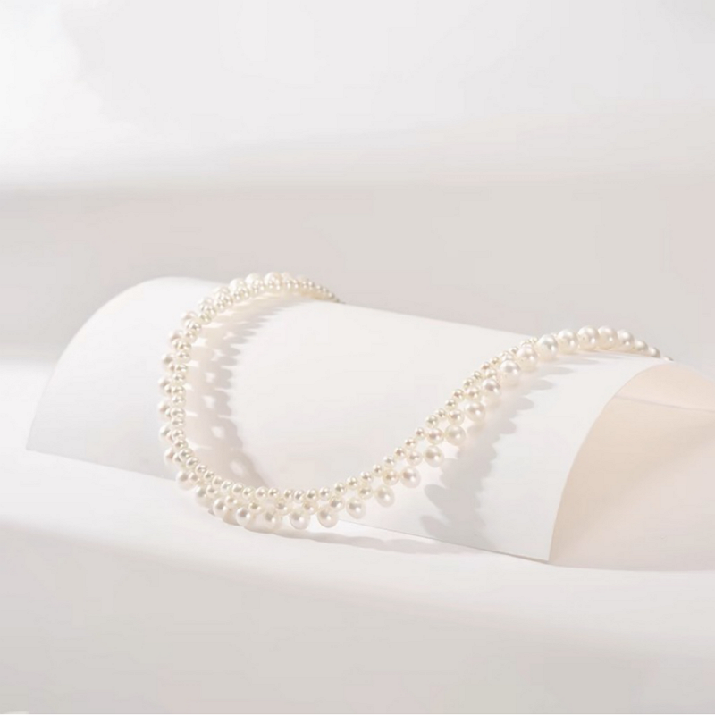 925 Silver 3-7mm White Natural Freshwater Nearly Round Pearl Necklace For Wedding Dress Women