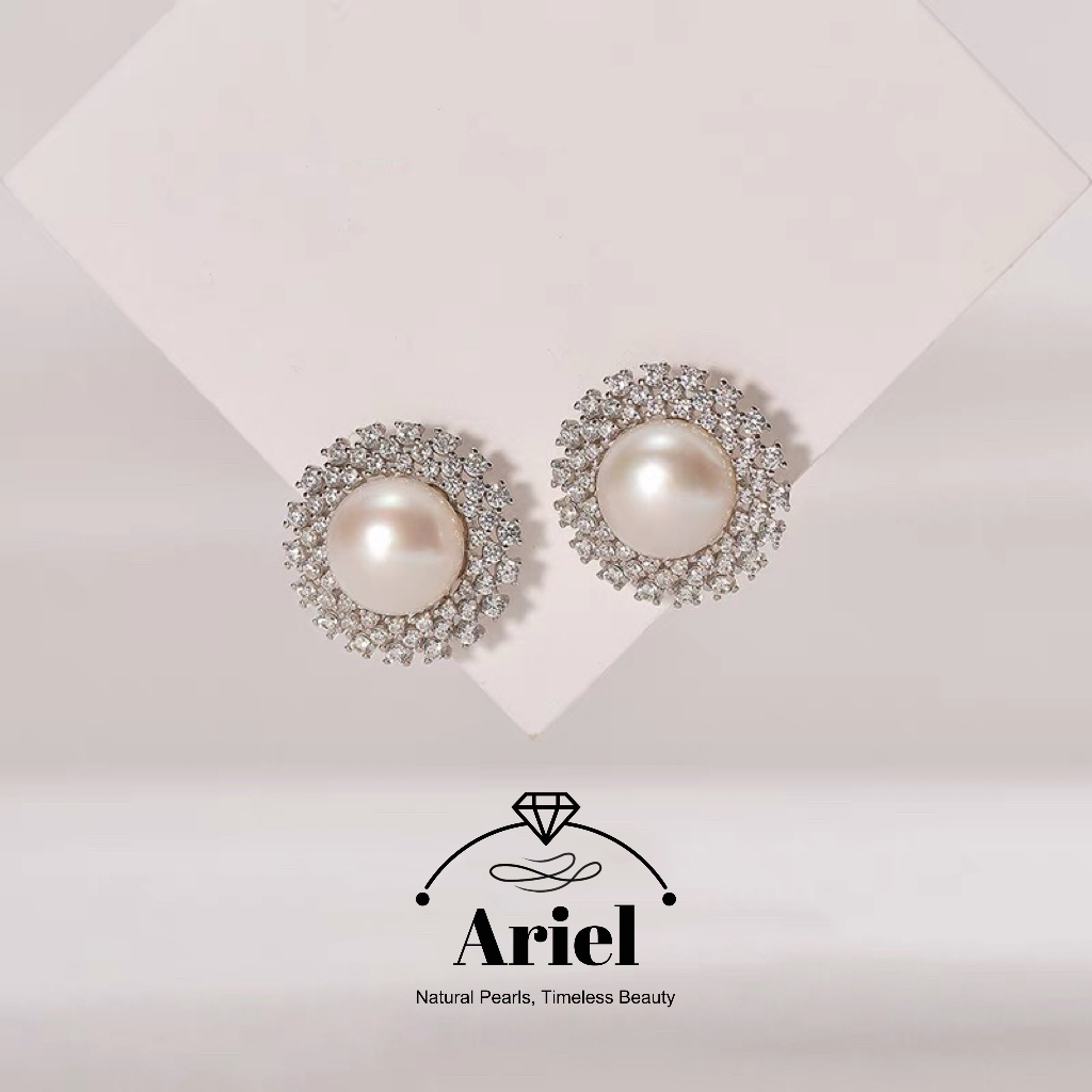 Ariel Star Man Silver S925 Freshwater Pearl Earrings 9-10mm Earrings As A Gift for Girlfriend