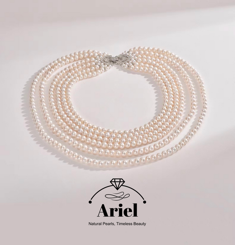Ariel Fanyu S925 Silver Freshwater Pearl Necklace Near Round Multi Layer Necklace High End Banquet Jewelry for Women