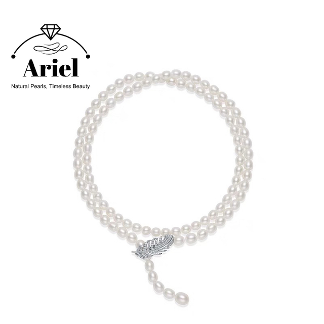 Ariel S925 Silver Freshwater Pearl Necklace 7-9mm White Water Drop/Meter shaped Gift