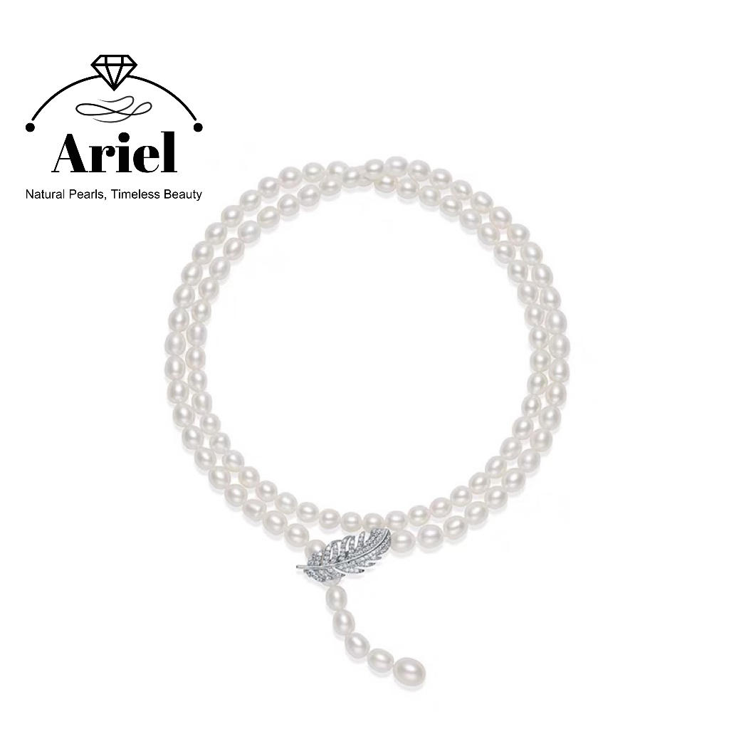 Ariel S925 Silver Freshwater Pearl Necklace 7-9mm White Water Drop/Meter shaped Gift